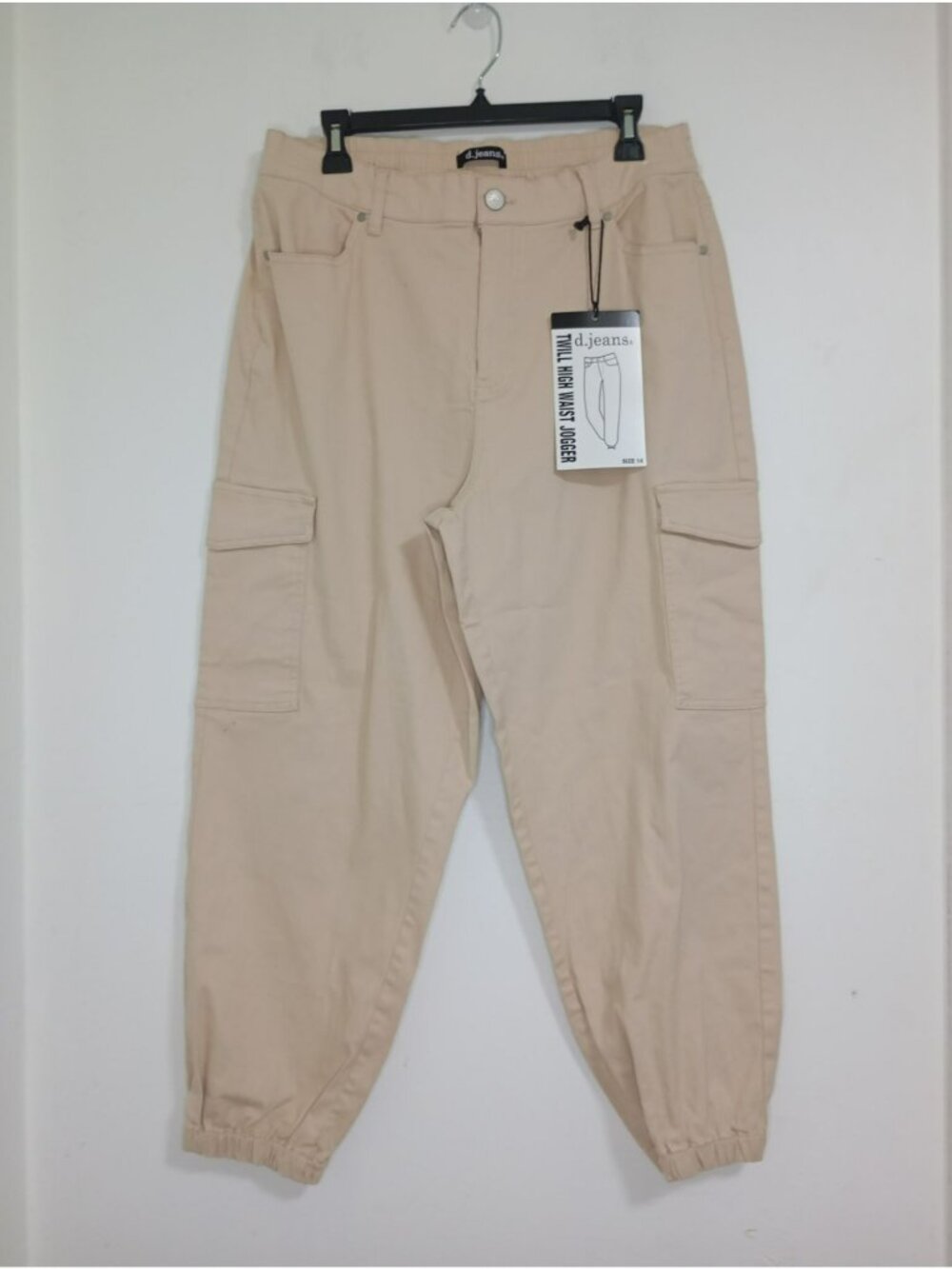 D. Jeans Womens Waist Jogger Pants Size 14 Beige Cargo Pockets Cotton blend